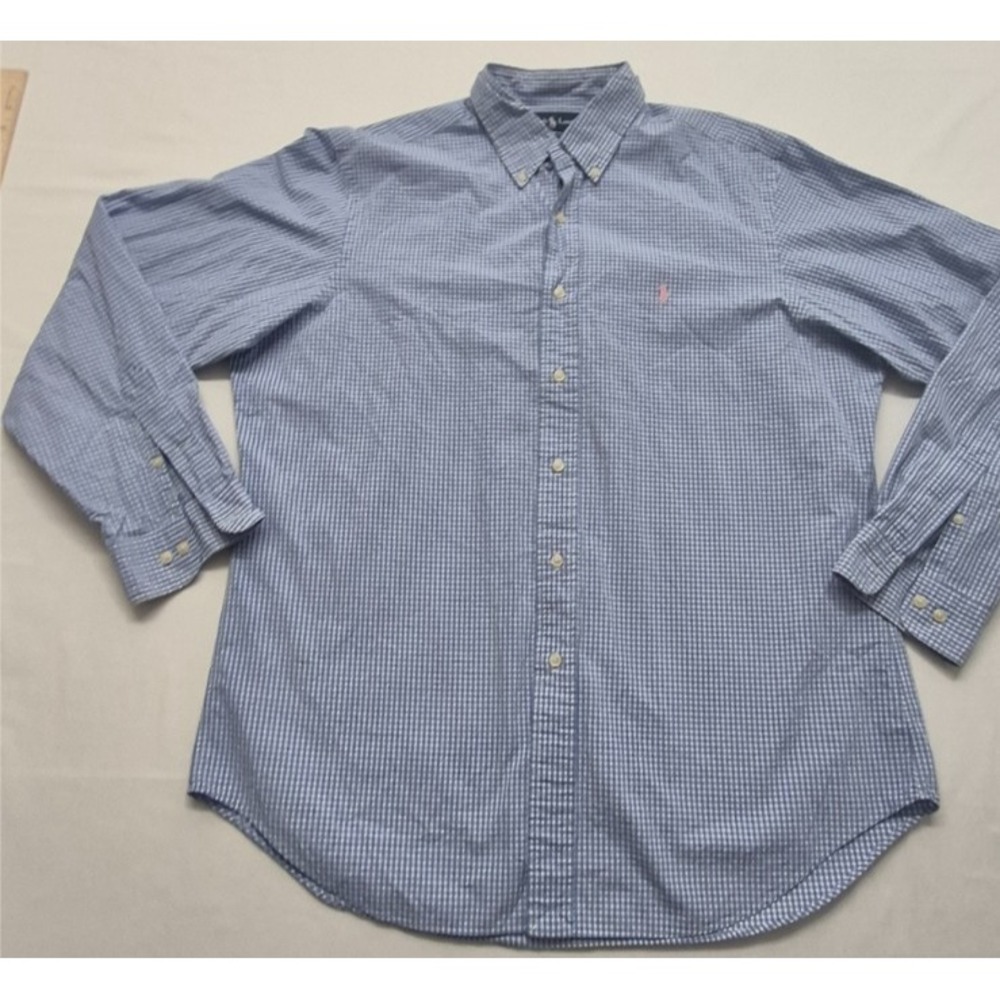 Ralph Lauren men's blue‎ check classic fit long sleeve dress shirt 16.5 (34/35)